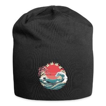 Big Wave Vaporwave Aesthetic 80s Anime Fashion - Jersey Beanie - black - Front