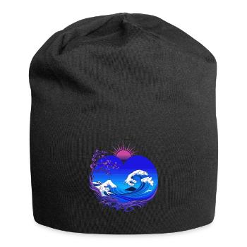 Big Wave Vaporwave Aesthetic 80s Anime Fashion - Jersey Beanie - black - Front