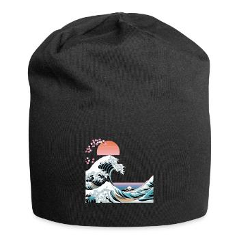 Big Wave Vaporwave Aesthetic 80s Anime Fashion - Jersey Beanie - black - Front