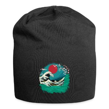 Big Wave Vaporwave Aesthetic 80s Anime Fashion - Jersey Beanie - black - Front