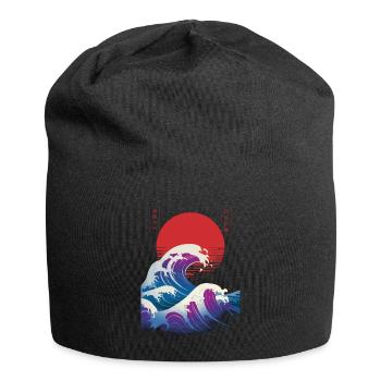 Big Wave Vaporwave Aesthetic 80s Anime Fashion - Jersey Beanie - black - Front