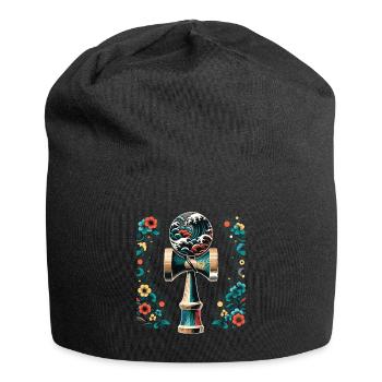 Japanese Kendama Floral Great Wave - Jersey Beanie - black - Front
