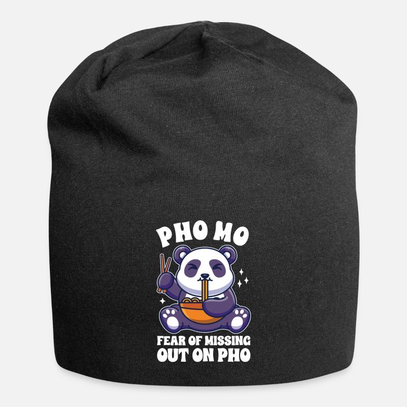 Funny Pho Cute Panda Eating Pho - Jersey Beanie - black