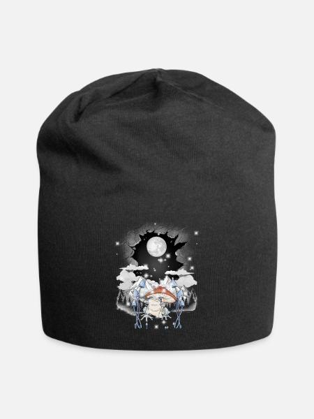 Frosch Frösche Mond Natur Pilze Herbst Gebirge - Jersey-Beanie - Schwarz