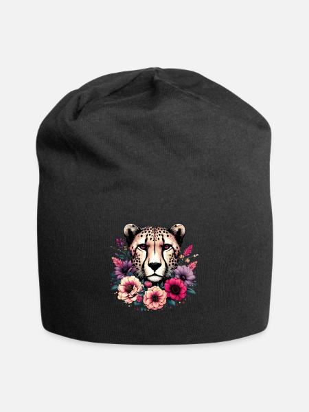 Cheetah Gepard Blumen - Jersey-Beanie - Schwarz