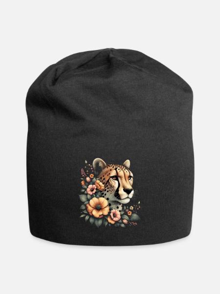 Cheetah Gepard Blumen - Jersey-Beanie - Schwarz