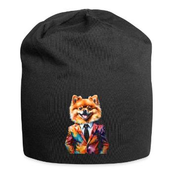 Poméranien Poméranien Costume Chien Imprimé Coloré - Bonnet en jersey - noir - Devant
