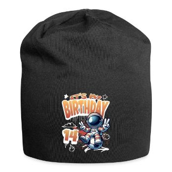14e anniversaire de l’astronaute de football - Bonnet en jersey - noir - Devant