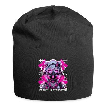 Cyberpunk Anime Girl Cyborg Futuristic Japanese - Jersey Beanie - black - Front