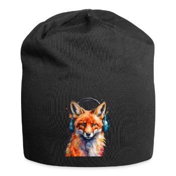 Fuchs Kopfhörer Musik Bunt Tier Design Print - Jersey-Beanie - Schwarz - Vorne