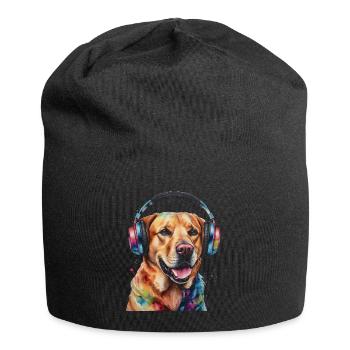 Labrador Retriever Kopfhörer Hund Tier Print - Jersey-Beanie - Schwarz - Vorne