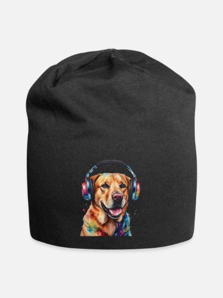 Labrador Retriever Kopfhörer Hund Tier Print - Jersey-Beanie - Schwarz