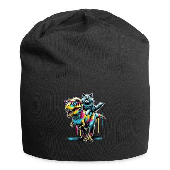 Pop Art Dinosaure T-Rex Chat Sibérien - Bonnet en jersey - noir - Devant