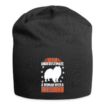Wolfspitz woman with a keeshond - Jersey Beanie - black - Front