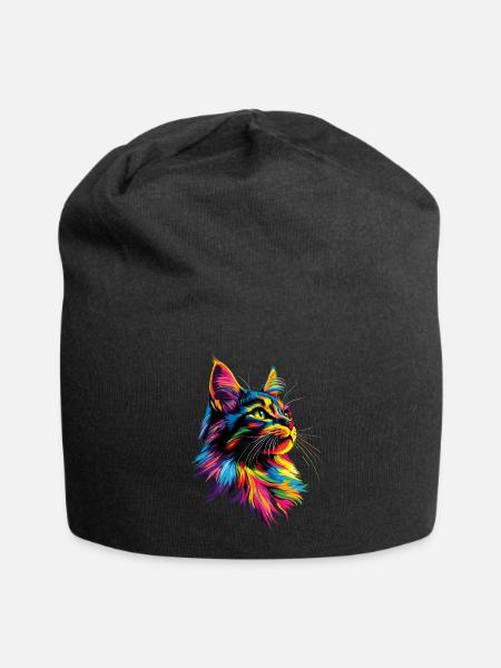 Maine Coon Katze Bunt Regenbogen Maine-Coon Katzen - Jersey-Beanie - Schwarz