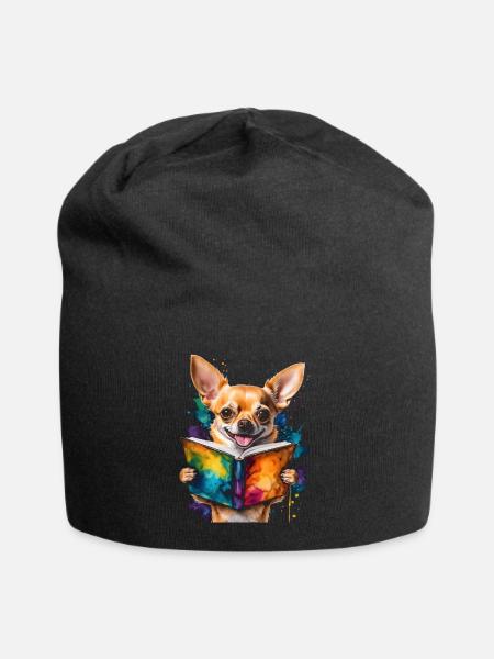 Chihuahua Lesen Buch Hund Lustig Tier Design Print - Jersey-Beanie - Schwarz