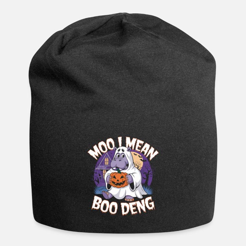 Funny Hippo Halloween Ghost Costume Boo Deng Pun - Jersey-Beanie - Schwarz