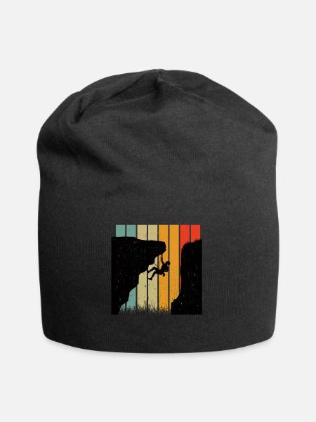 Retro Felsklettern Silhouette Gegen Gestreifte Sonne - Jersey-Beanie - Schwarz