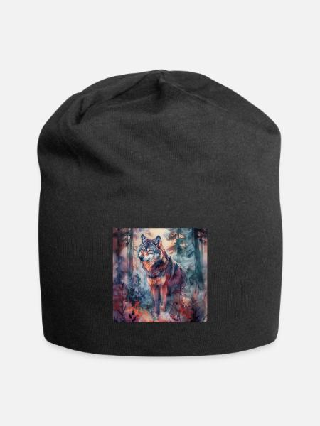 Wolf - Jersey-Beanie - Schwarz