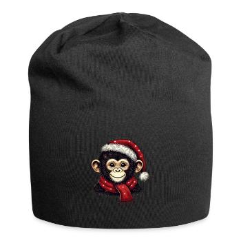 Christmas chimpanzee with hat and scarf - Jersey Beanie - black - Front