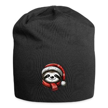 Weihnachtlicher Faultier Mit Weihnachtsmütze Und - Jersey-Beanie - Schwarz - Vorne