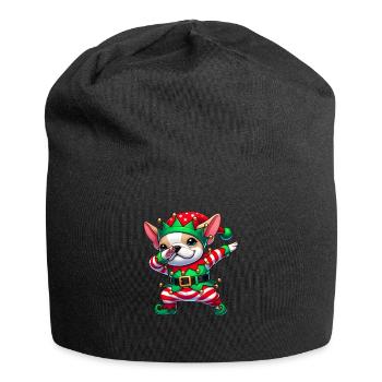Christmas French Bulldog Elf Funny - Jersey Beanie - black - Front
