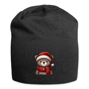 Weihnachtlicher Bär mit roter Mütze und Schal - Jersey-Beanie - Schwarz - Vorne
