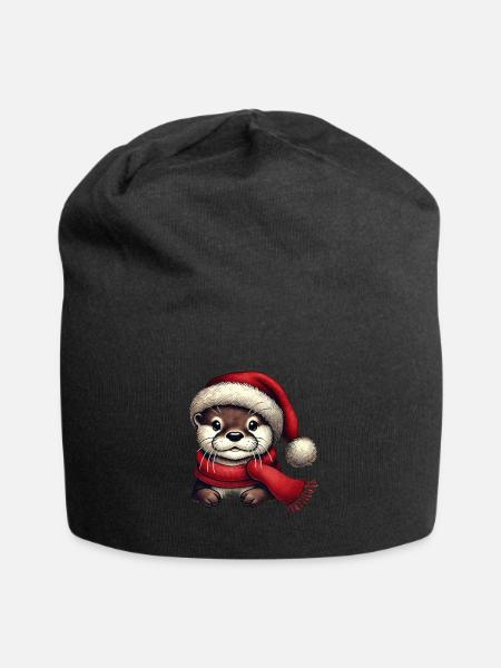 Loutre mignonne avec chapeau de père Noël et écharpe - Bonnet en jersey - noir