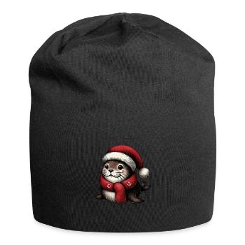 Cute Christmas seal motif - Jersey Beanie - black - Front