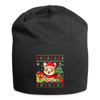 Design « Chat mignon avec chapeau de Père Noël » - Bonnet en jersey - noir - Devant