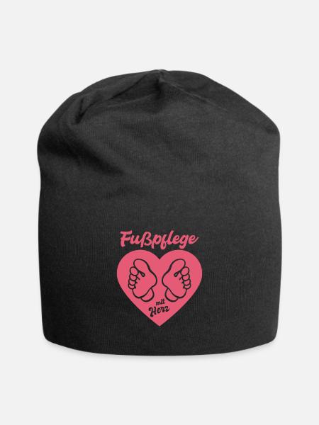 Füße - Fußpflege mit Herz - Podologin - Spruch - Jersey-Beanie - Schwarz
