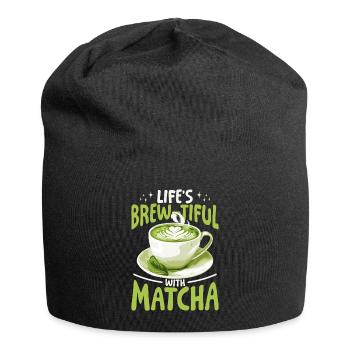 Matcha Green Tea Latte Lifes Brewtiful with Matcha - Jersey-Beanie - Schwarz - Vorne