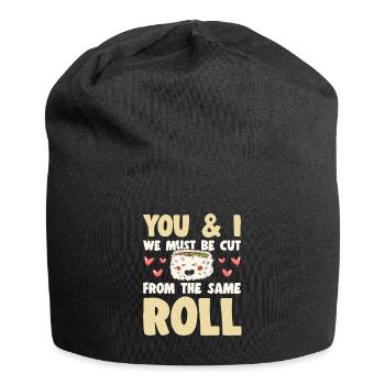 Amateur de cuisine japonaise, nous coupons le même rouleau de sushi - Bonnet en jersey - noir - Devant