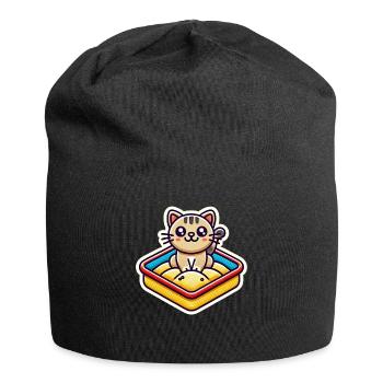 Cute Cat sitting in the sandbox Patch style - Jersey Beanie - black - Front
