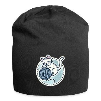 Süßes weißes Kätzchen, das mit einem Garn spielt - Jersey-Beanie - Schwarz - Vorne