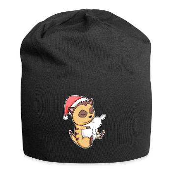 Meerkat Cute Tired Sleeping In Christmas - Jersey Beanie - black - Front