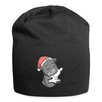 Donkey Cute Tired Sleeping In Christmas - Jersey Beanie - black - Front