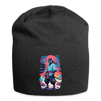 Tanuki Yokai Vaporwave Aesthetic Samurai Art - Jersey Beanie - black - Front