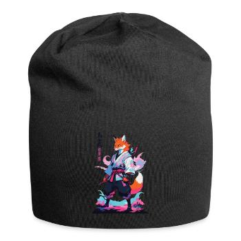 Kitsune Samurai Fuchs Aesthetic Vaporwave Stil - Jersey-Beanie - Schwarz - Vorne