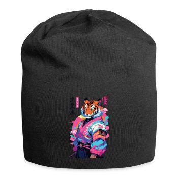 Tiger Yokai Vaporwave Aesthetic Samurai Art - Jersey Beanie - black - Front