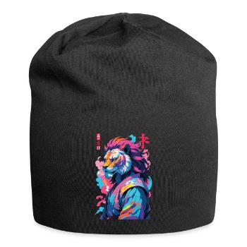 Samurai Lion Aesthetic Vaporwave Style - Jersey Beanie - black - Front