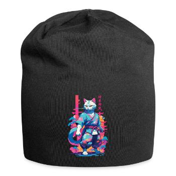 Samurai Katze Vaporwave Aesthetic Japan Kunst - Jersey-Beanie - Schwarz - Vorne