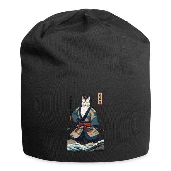 Samurai Cat Vintage Ukiyo-E Japanese - Jersey Beanie - black - Front
