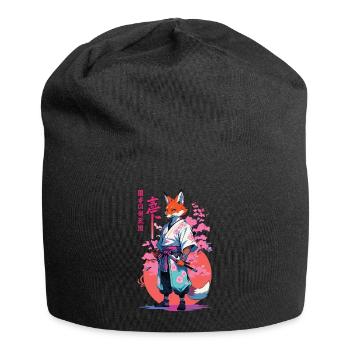 Kitsune Samurai Fuchs Aesthetic Vaporwave Stil - Jersey-Beanie - Schwarz - Vorne