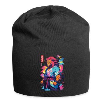Samurai Lion Aesthetic Vaporwave Style Japan Art - Jersey Beanie - black - Front