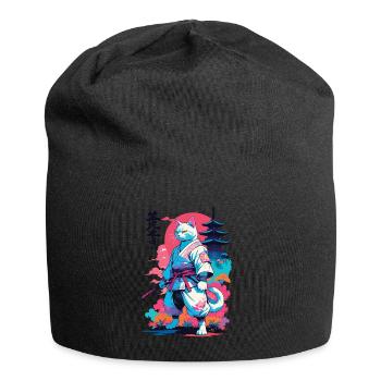 Samurai Katze Vaporwave Aesthetic Japan Kunst - Jersey-Beanie - Schwarz - Vorne