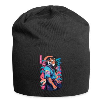 Tiger Yokai Vaporwave Aesthetic Samurai Art - Jersey Beanie - black - Front