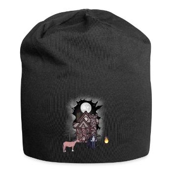 mystical castle medieval halloween warrior horse - Jersey Beanie - black - Front