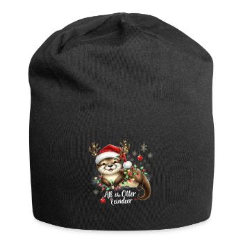 Weihnachtlicher Otter Mit Lichterkette Und - Jersey-Beanie - Schwarz - Vorne