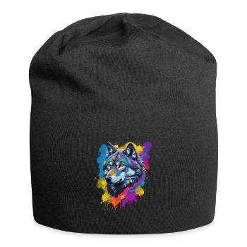 Farbexplosion Wolf Portrait Künstlervision - Jersey-Beanie - Schwarz - Vorne